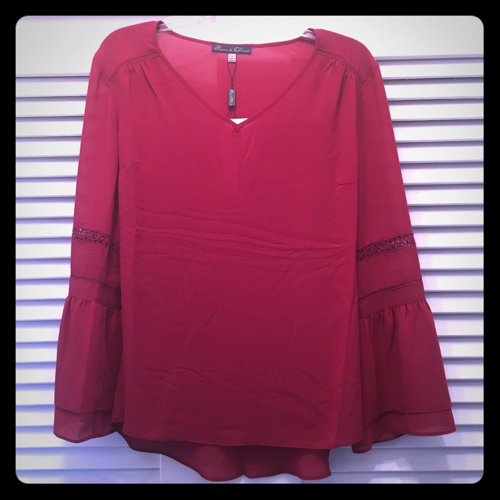 NWT maroon/red bell sleeve boutique blouse